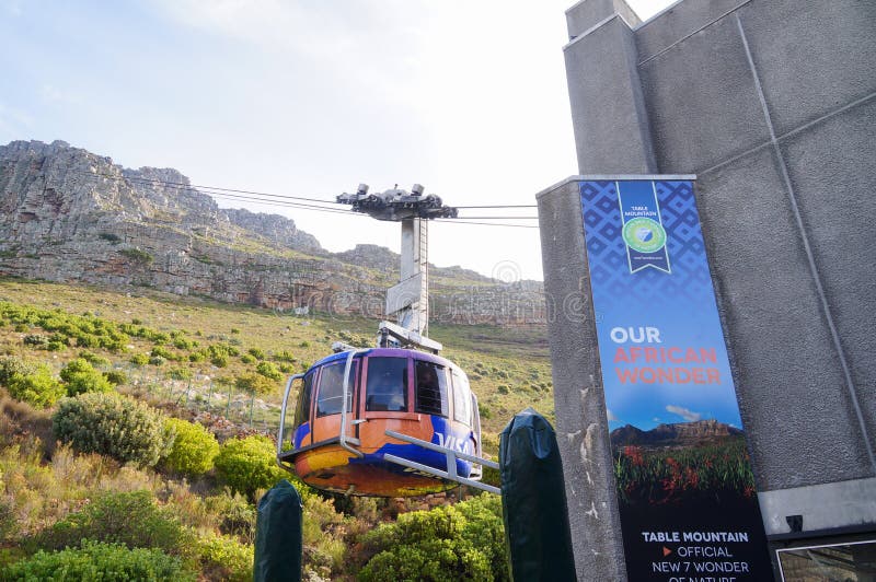 Table Mountain View with Cable Car in Cape Town,South Africa. Editorial