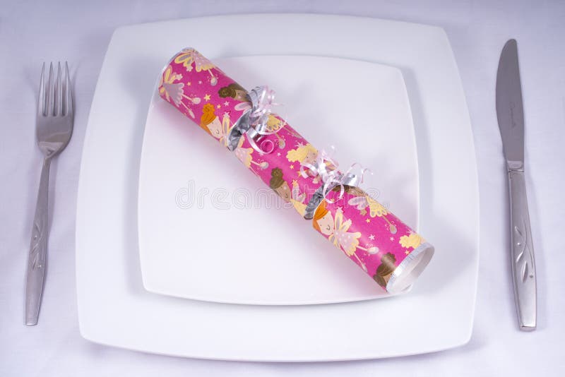 Table Place Setting with a Traditional Cracker stock image