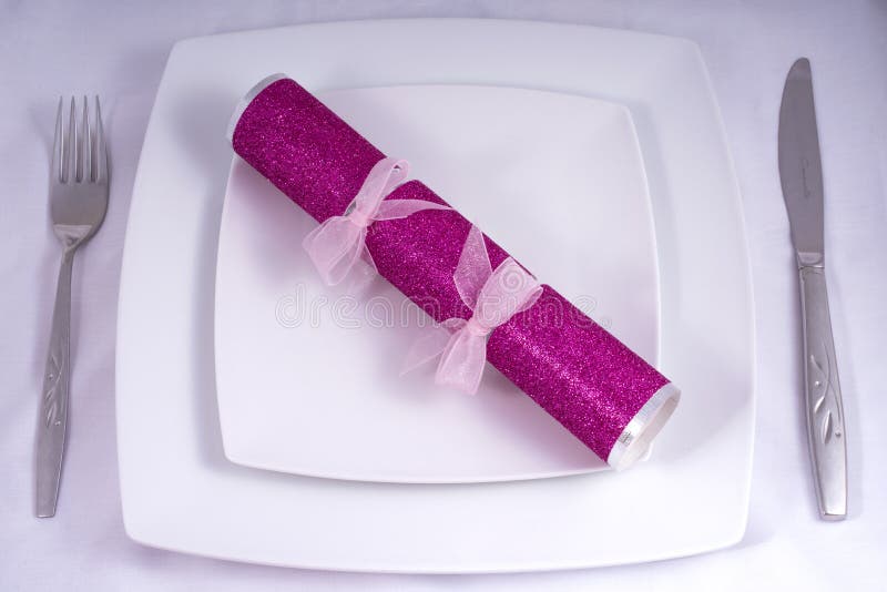 Table Place Setting with a Traditional Cracker stock photo