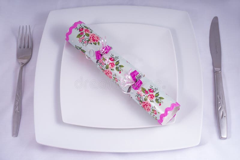 Table Place Setting with a Traditional Cracker stock photos