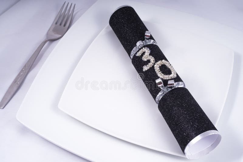Table Place Setting with a Traditional Cracker for a 30th stock images