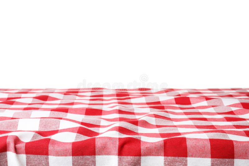 Table with Red Checkered Cloth on White Stock Image - Image of season
