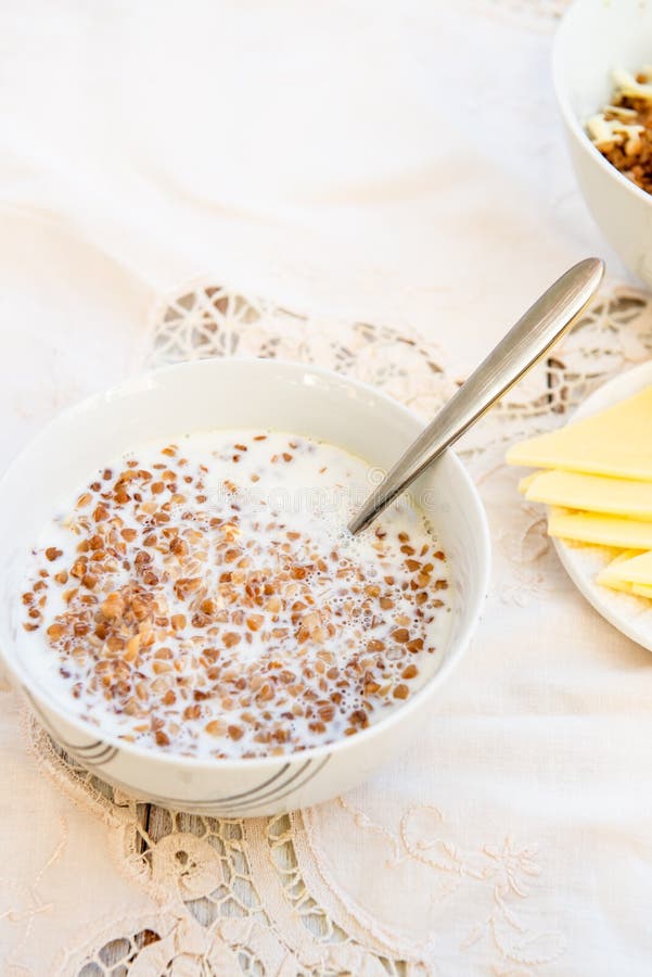 Table Set for Breakfast. Buckwheat Porridge Stock Image Image of