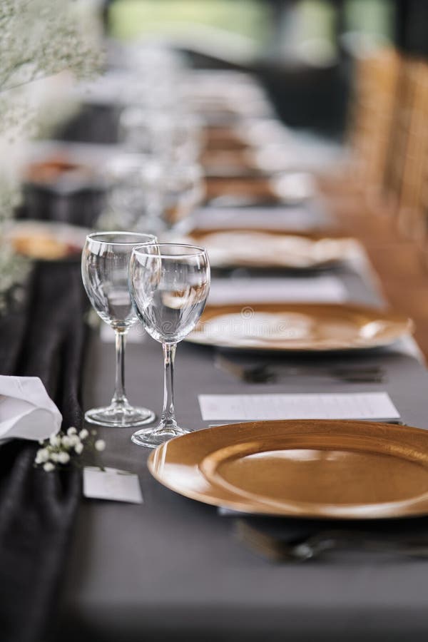Table set for an event party or wedding reception. stock images