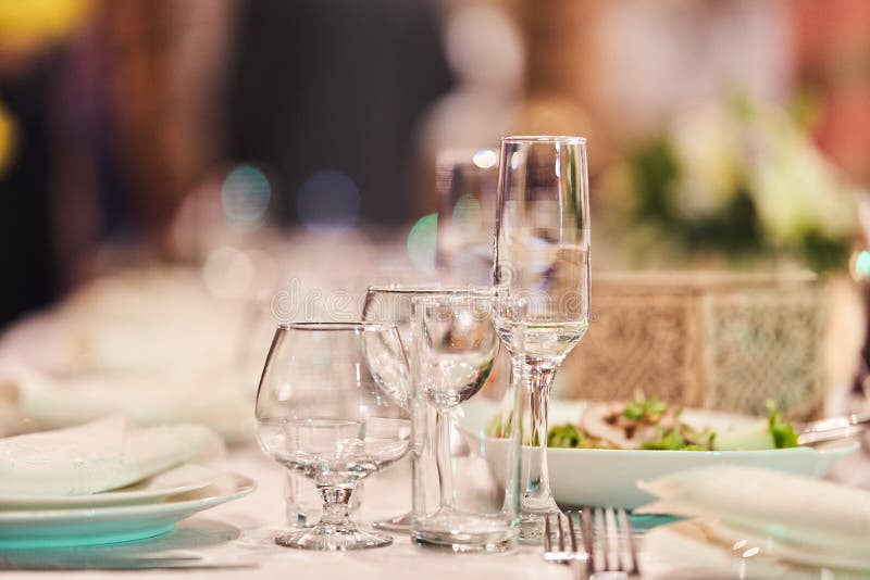 Table set for an event party or wedding reception. stock photo