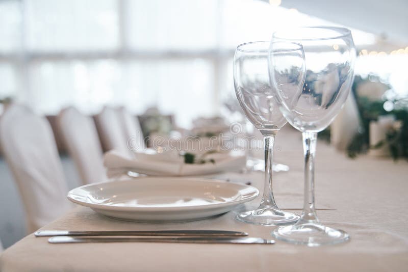 Table set for an event party or wedding reception. stock photo