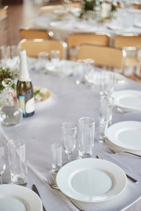 Table set for an event party or wedding reception. stock photo