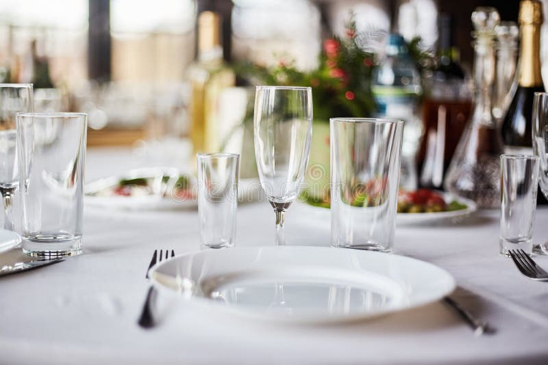 Table set for an event party or wedding reception. stock images