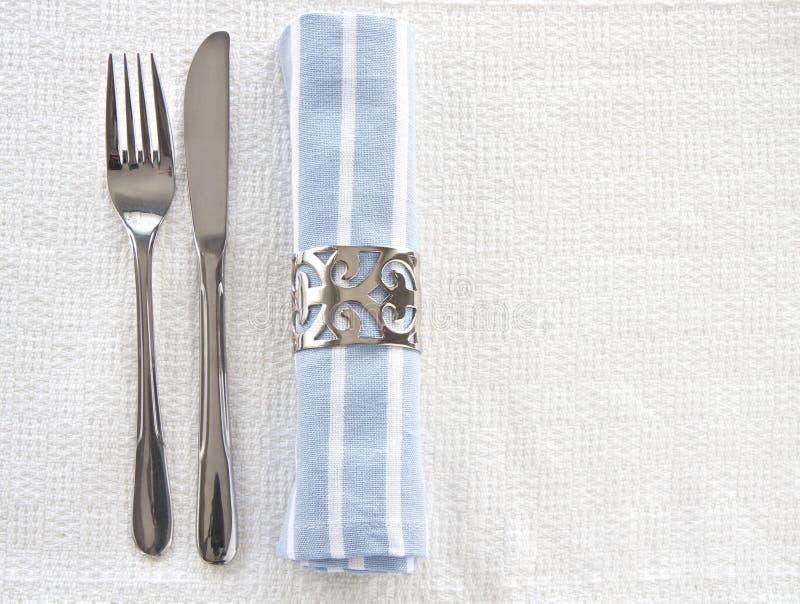 Table Setting with Blue an White Striped Napkin Stock Image - Image of ...