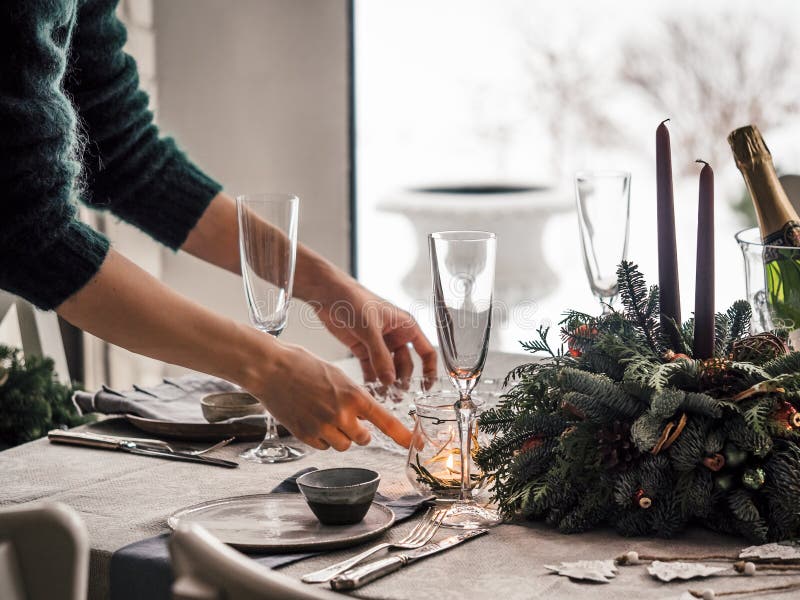 Table Setting for Christmas Dinner Stock Image - Image of background ...