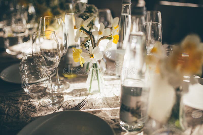 Table Setting for Dinner or Banquet in Restaurant on the Sunset ...