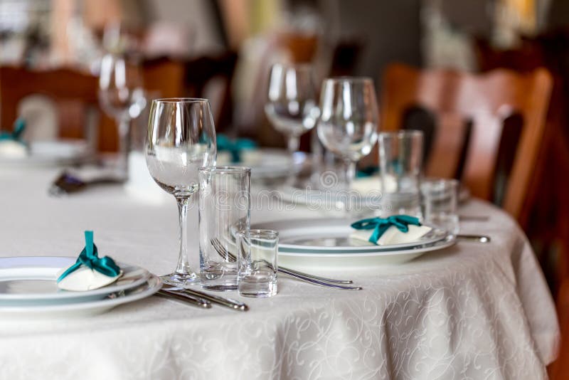 Table Setting. Glasses on the Table. Stock Photo - Image of background