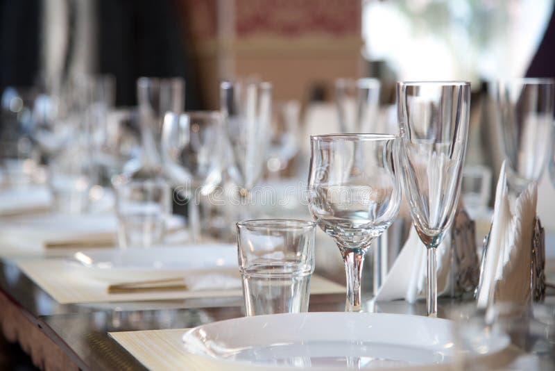 Wine Glasses Table Setting Restaurant Stock Images