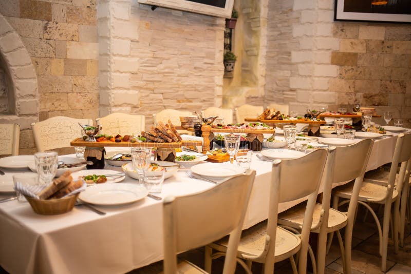 Table Setting in an Italian Restaurant Stock Image Image of sauce