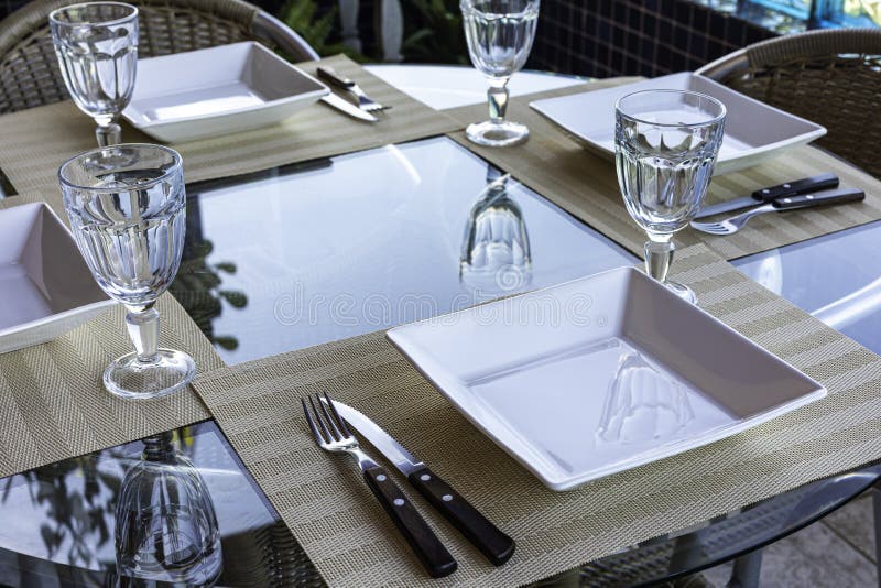 Table setting for simple lunch in restaurant