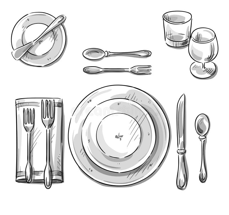 Table setting. Vector sketch.