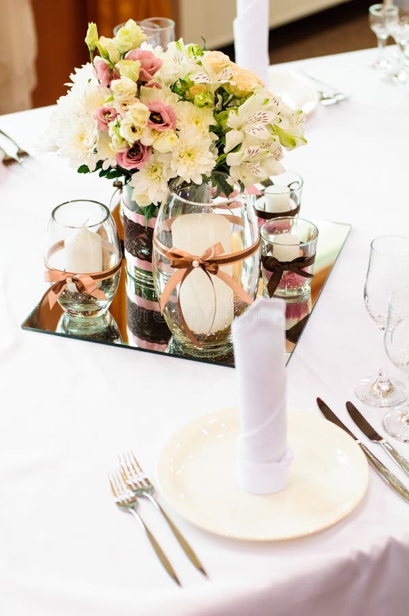 Table Setting for Wedding Dinner Stock Photo Image of flower