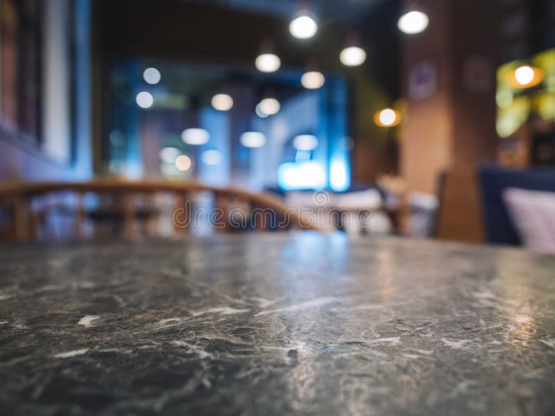 Table Top with Blurred Bar Restaurant Cafe Interior Background Stock