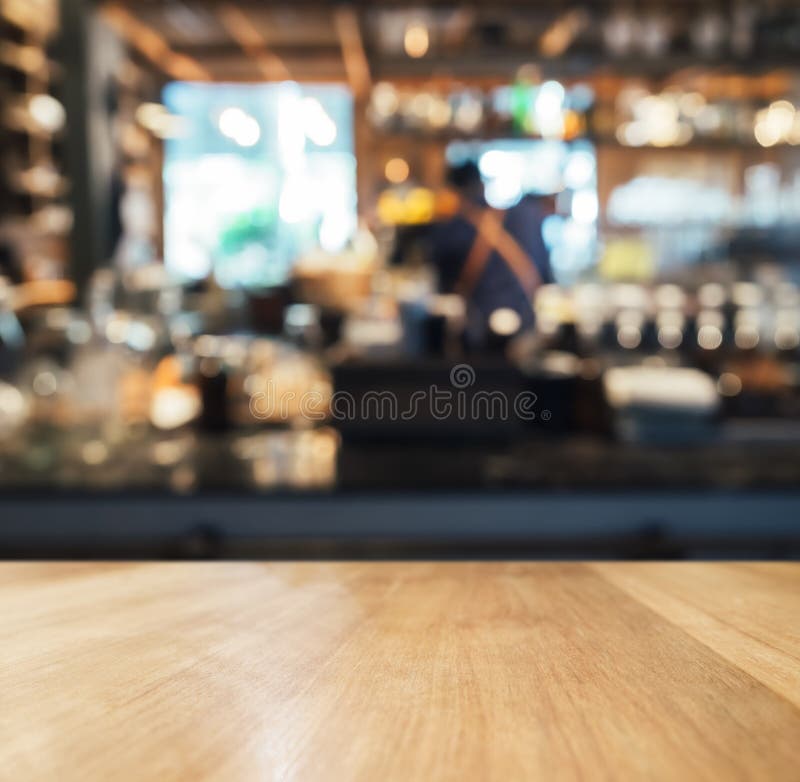 Table Top Counter Bar Restaurant Background with People Stock Image
