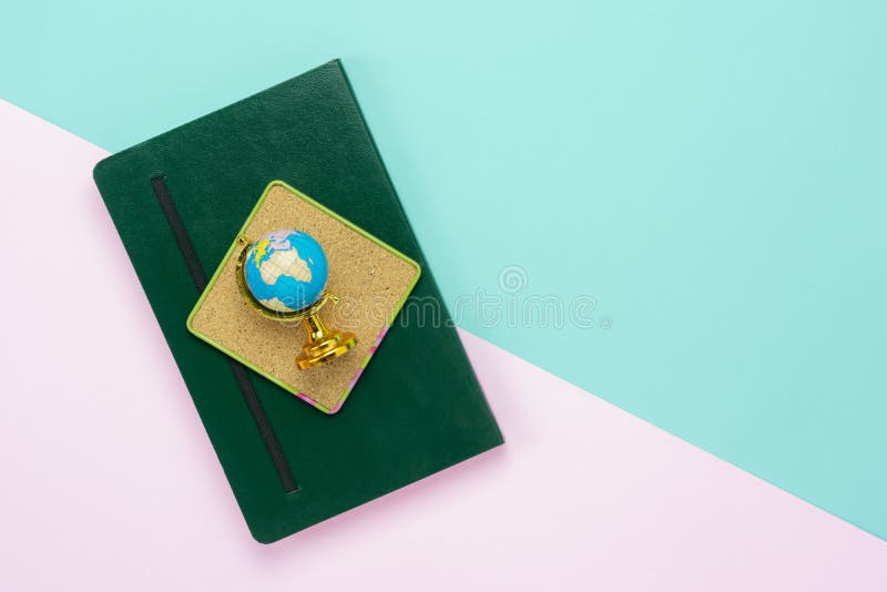 Table top view aerial image of back to school of education season in global world stock image Table top view aerial image of back to school of education season in global world stock image