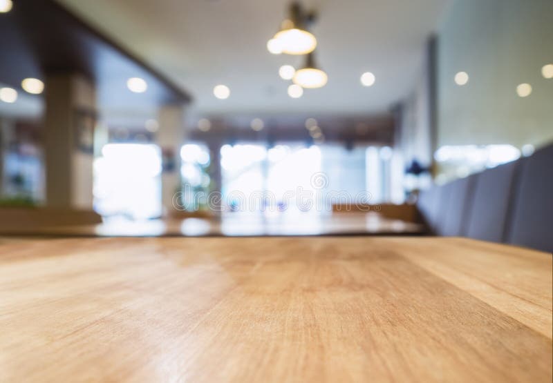 Table top Wooden counter Interior Cafe restaurant Blur background royalty free stock images