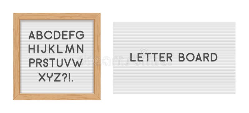 Tableau de lettres minimaliste avec cadre en bois et lettres alphabétiques. Timbre alphabet alphabet de message de tableau de lett illustration libre de droits