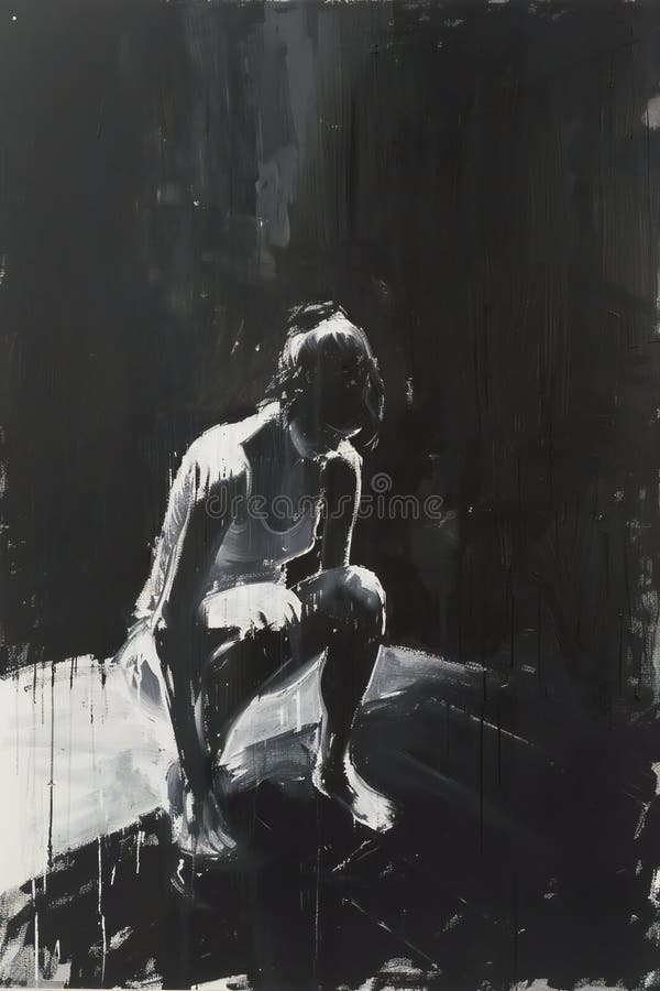 Tableau féminin référence image studio éclairage noir et blanc illustration libre de droits