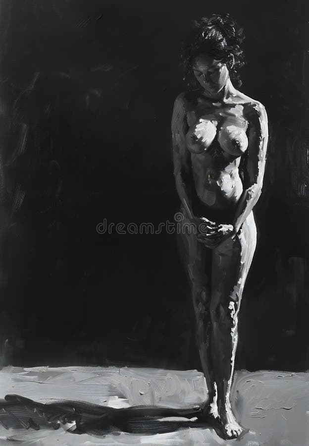 Tableau féminin référence image studio éclairage noir et blanc illustration stock