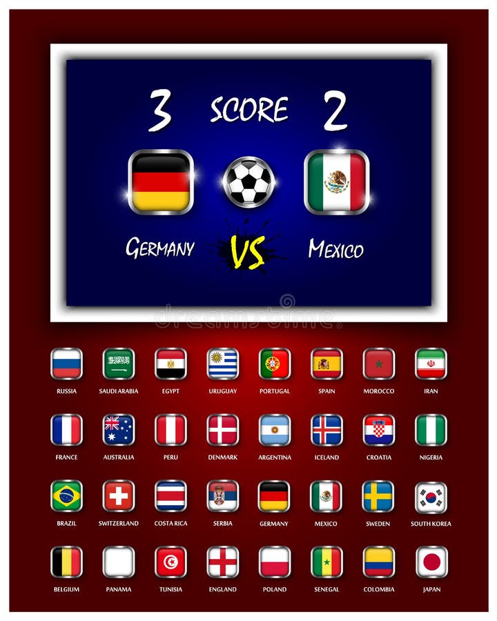 Tableau indicateur de match de football et de drapeaux nationaux de conception carrée avec le cadre en métal sur le fond de gradi illustration de vecteur Tableau indicateur de match de football et de drapeaux nationaux de conception carrée avec le cadre en métal sur le fond de gradi illustration de vecteur