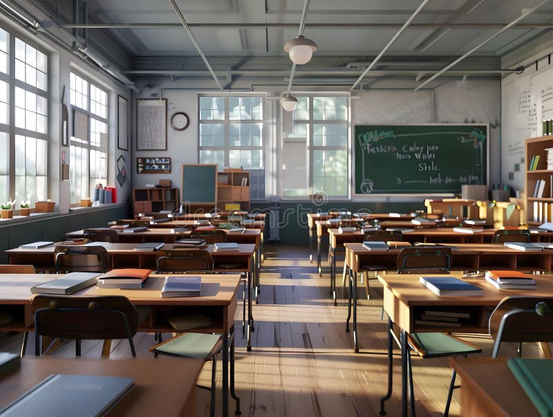 Tableau noir et bureaux en classe parfait pour transmettre des concepts d'apprentissage et des présentations éducatives. ai génératif