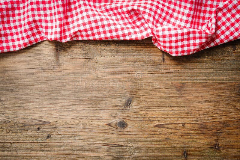 Red checkered tablecloth on wooden table. Vintage rustic recipe book background stock images, royalty-free photos and pictures