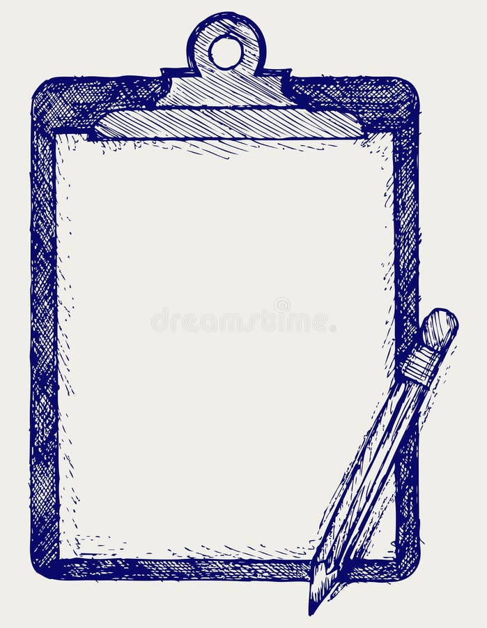 Clipboard with pencil. Doodle style. Clipboard with pencil. Doodle style