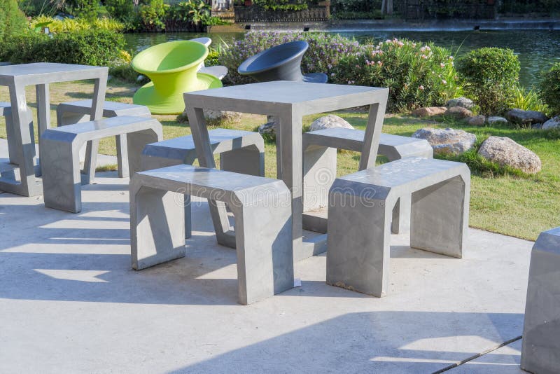 Tables and Chairs Made of Cement. Stock Image Image of building