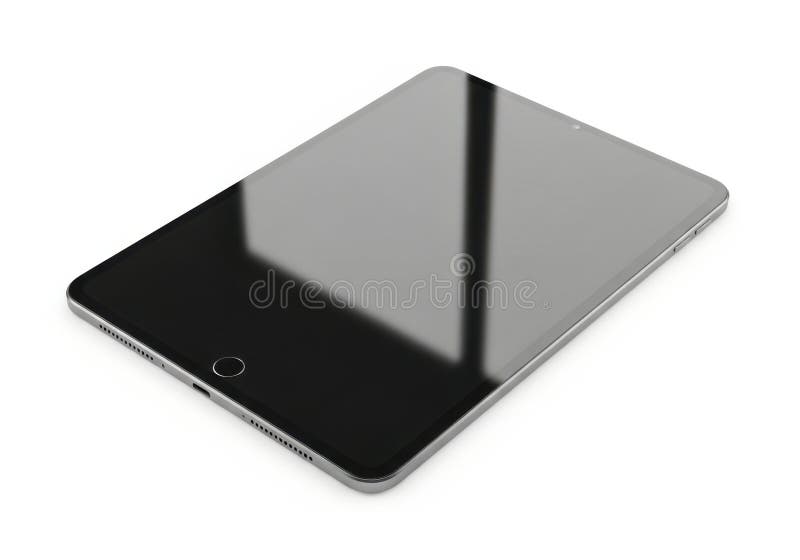 Ένα κομψό, σύγχρονο tablet με ανακλαστική οθόνη απομονωμένο σε λευκό φόντο ελεύθερη απεικόνιση δικαιώματος