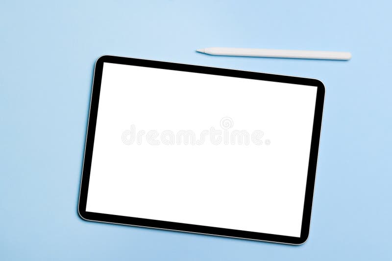Tablet with blank screen stock image. Image of desk 258059129