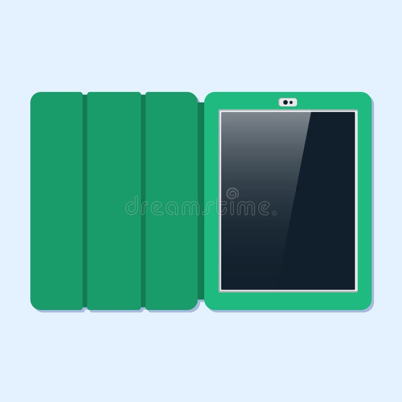 Tablet in Case, Flat Style. Top View. Stock Vector Illustration of