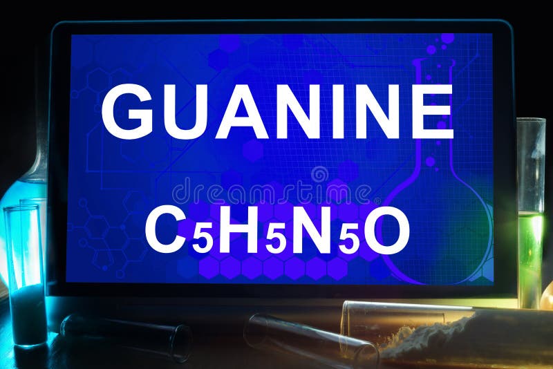 Tablet with chemical formula of guanine.