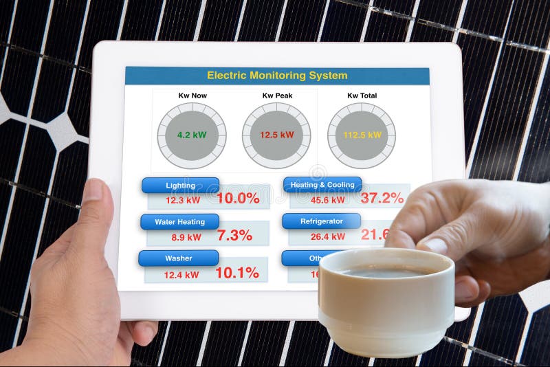 Tablet computer application that simple to monitoring energy usa stock image