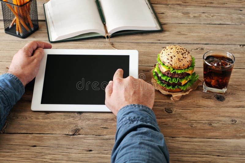 Tablet computer in men hands