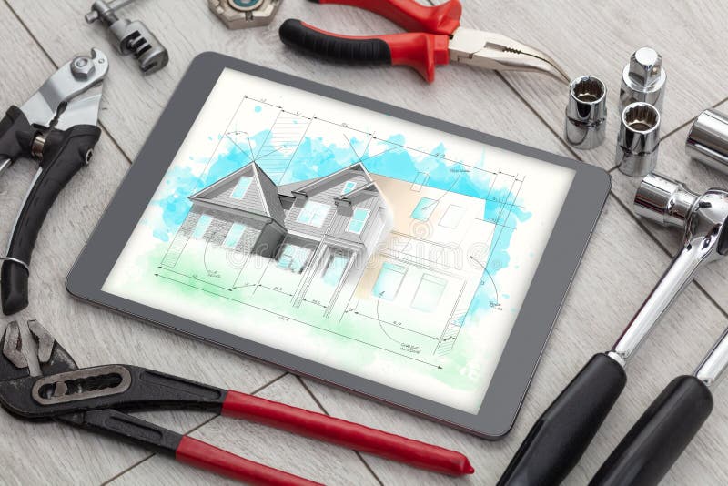 Tablet and Tools with House Plan Concept Stock Image Image of layout