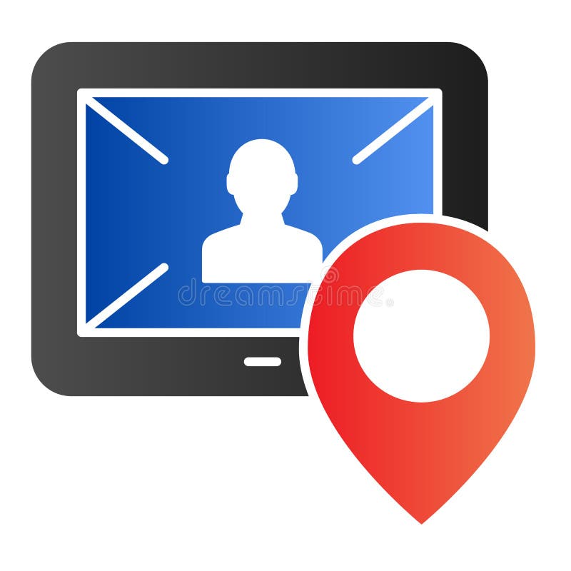 Tablet with direction pin flat icon. Person location color icons in trendy flat style. Location gradient style design royalty free illustration Tablet with direction pin flat icon. Person location color icons in trendy flat style. Location gradient style design royalty free illustration