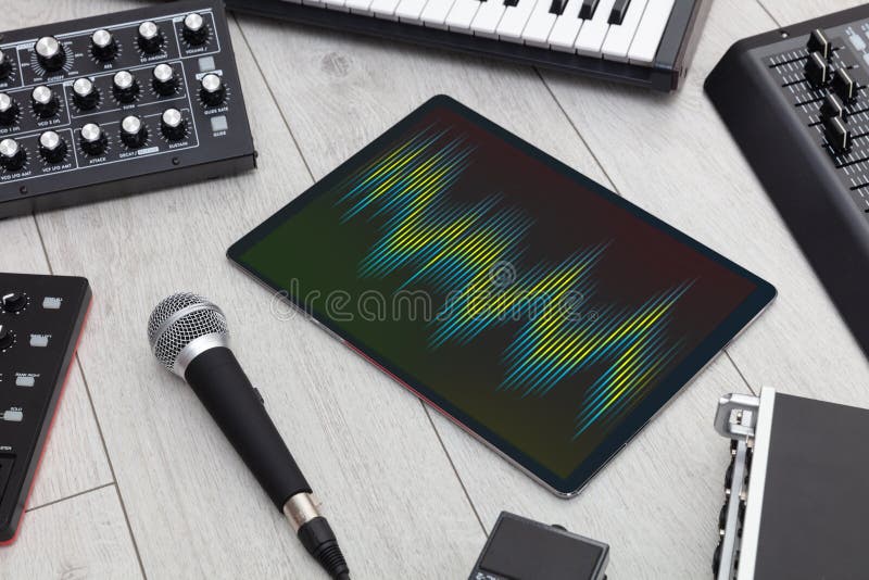 Tablet and Electronic Music Instruments Stock Image Image of black
