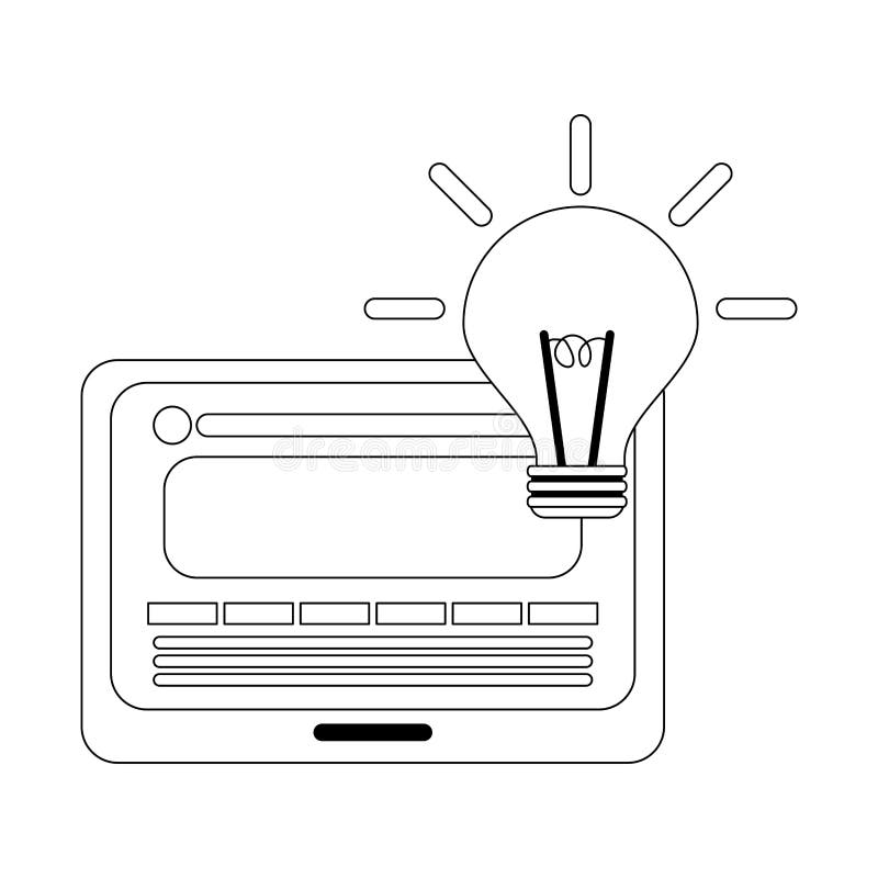 Tablet en groot zwart-witte ideesymbool stock illustratie