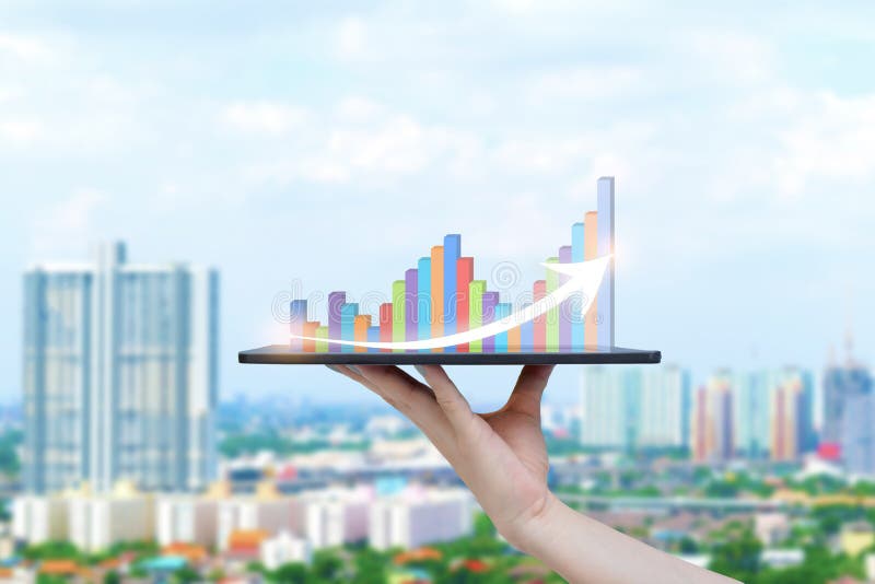 Tablet on hand growth progress graph analysis or success business stock photos Tablet on hand growth progress graph analysis or success business stock photos
