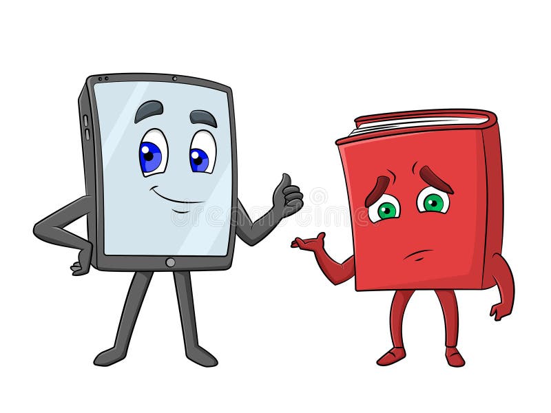 Electronic tablet vs old red book stock illustration