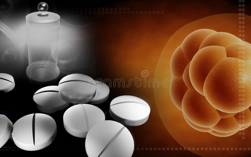 Tablet, laboratory equipment and stem cell stock illustration