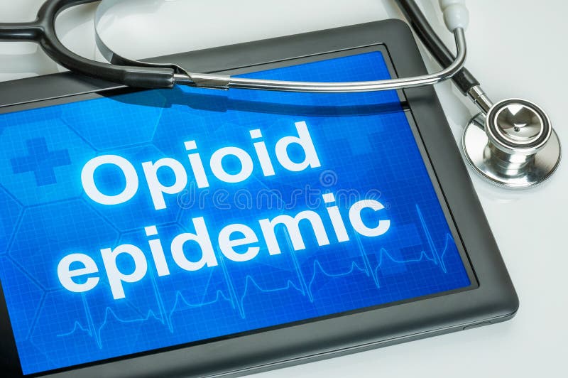 Tablet mit der Text Opioidepidemie lizenzfreie stockfotos Tablet mit der Text Opioidepidemie lizenzfreie stockfotos