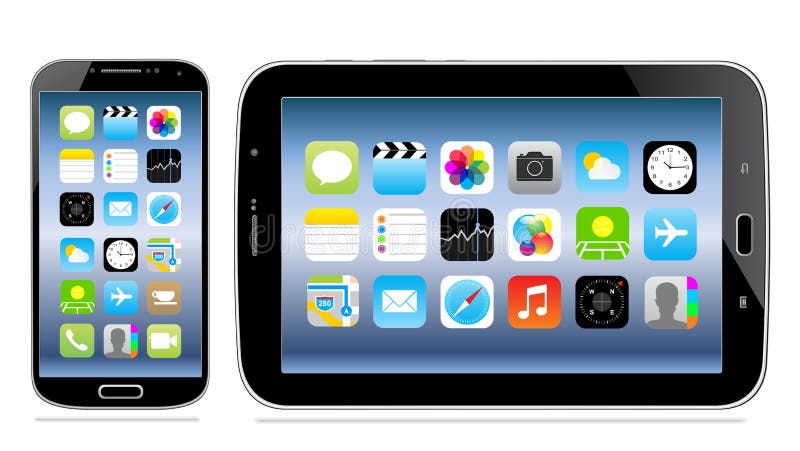 Tablet and mobile phone with icon on screen royalty free illustration