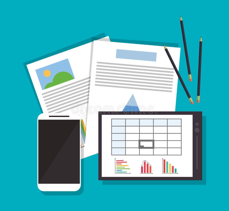 Work Time Desk Chair Lamp Book Laptop Certificate Wall Stock Vector