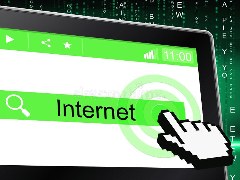 Tablet Online Represents World Wide Web And Communication Stock